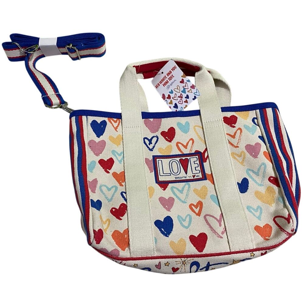Brighton Red White and You Mini Canvas Tote Bag Purse | Love & Hearts Long Strap